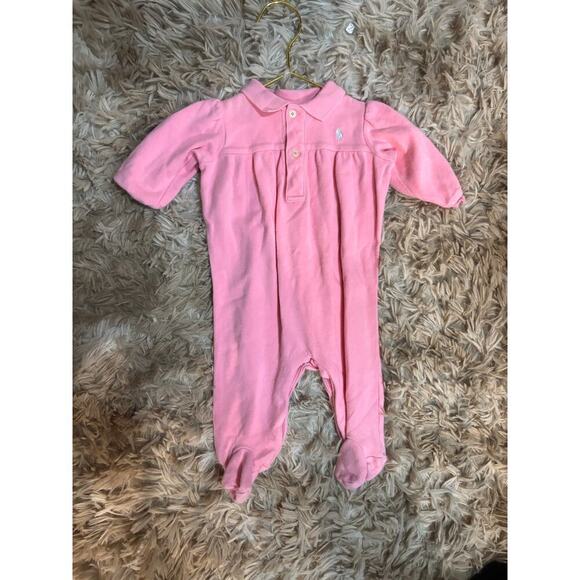 Ralph Lauren Other - Ralph Lauren Baby Pink Polo Footed Romper SZ 6mnths